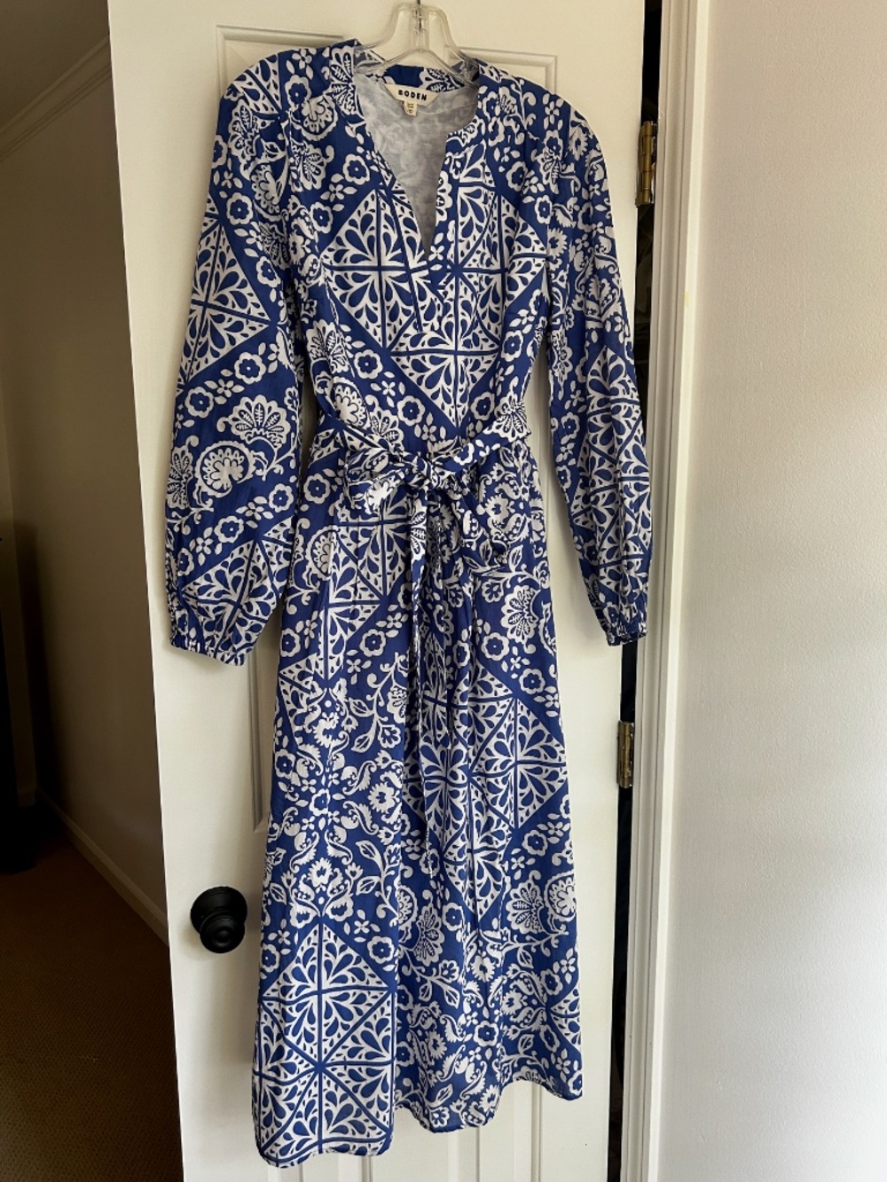 BODEN, blue & white midi dress, 12P, perfect for early Fall